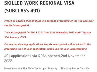 【澳洲资讯】新州发放新一轮190州担保!新州RDA地区将在圣诞节期间暂停处理491签证申请!