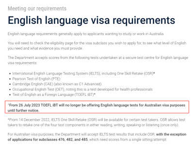 【澳晟资讯】注意了!移民局宣布TOEFL iBT将不再用于澳洲签证申请的英语语言成绩!
