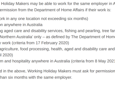 【澳晟海外】澳洲打工度假签证仍可以为同一雇主工作超6个月!